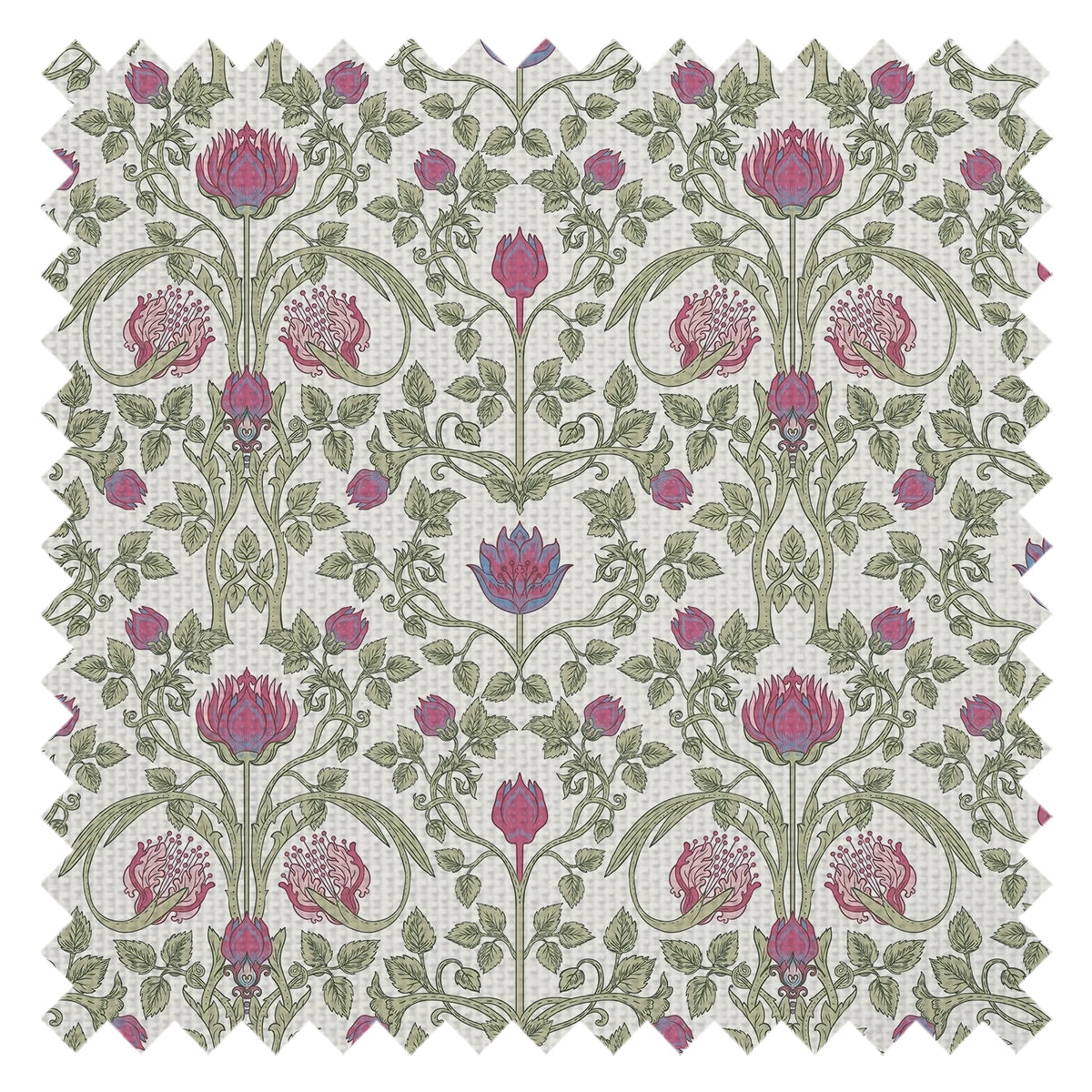 Tulip Garden Fabric in Raspberry and Blue on Linen Cream