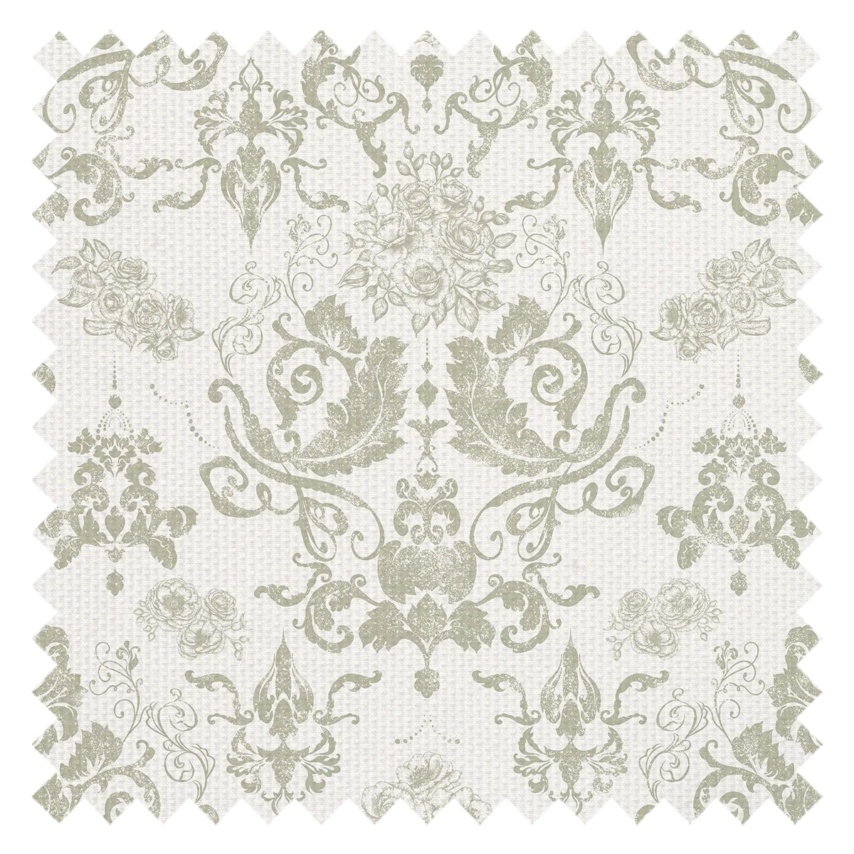 Bridgerton Damask Fabric in Soft Sage on Linen Cream