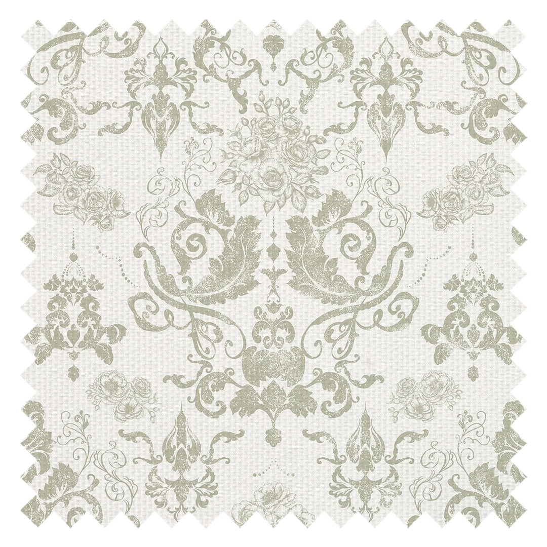 Bridgerton Damask Fabric in Soft Sage on Linen Cream
