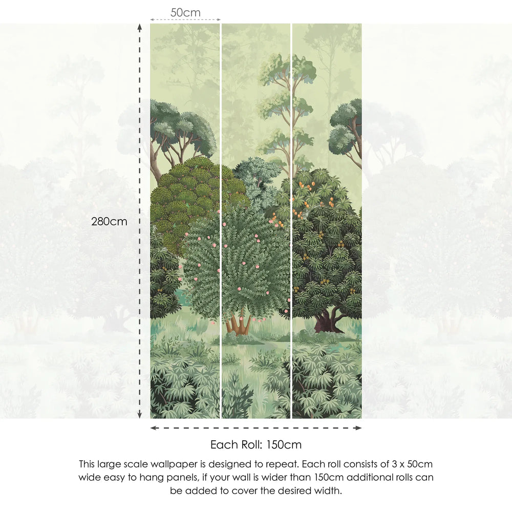 Woodland Walk Wallpaper in Forest Greens